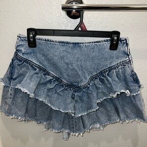 Francescas Denim Ruffle Mini Skirt